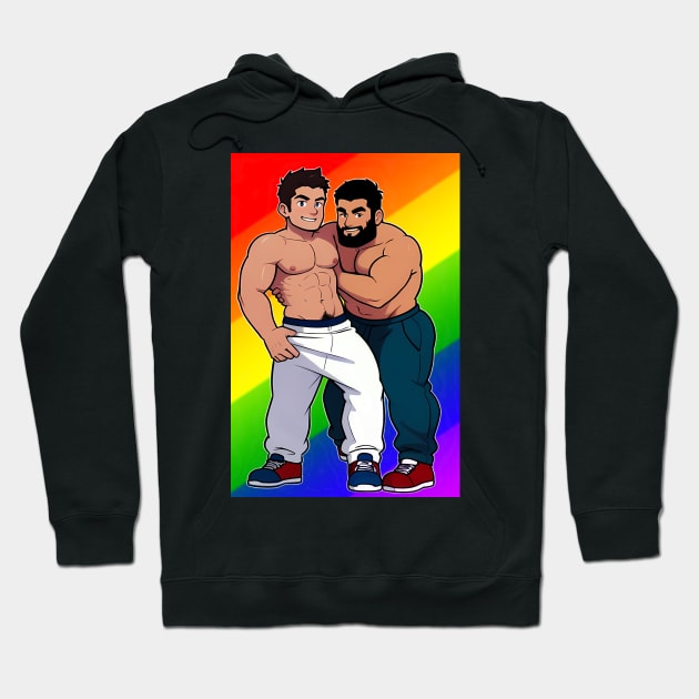 Cartoon playful guys, gay pride backdrop Hoodie by YasBro